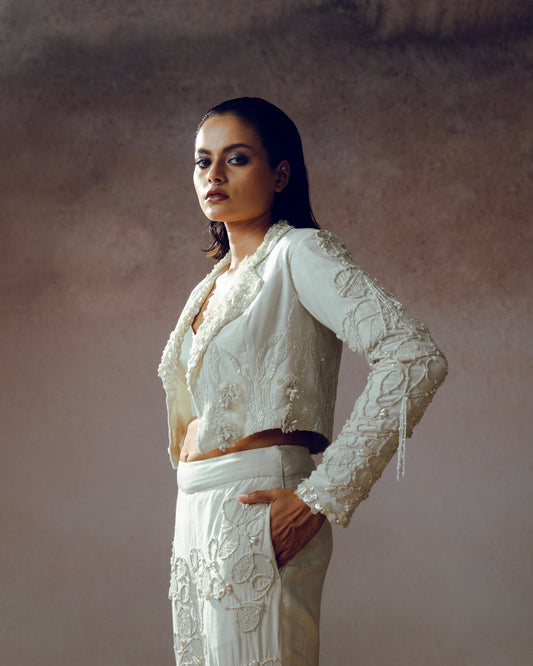 "Dawnwoven" Jacket with bustier & "Orac" pants.