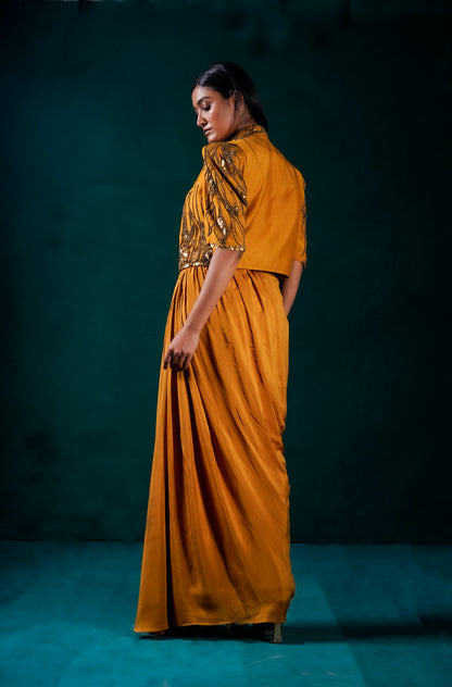 "Burnished" Jacket with bustier and skirt