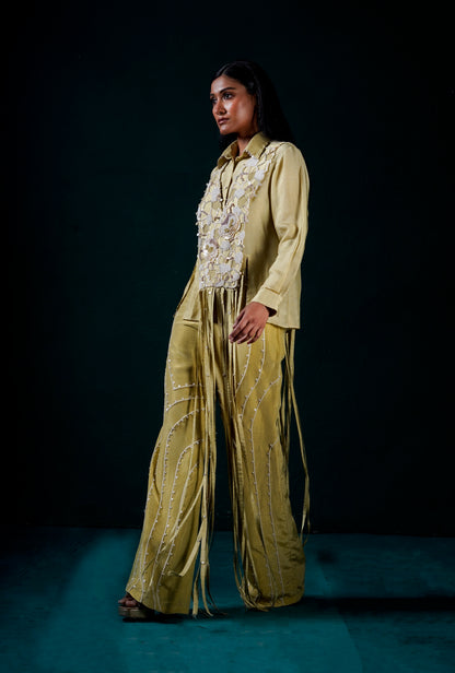 "Echoleaf" fringed Overlay with shirt and pant