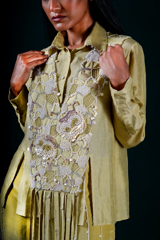 "Echoleaf" fringed Overlay with shirt and pant