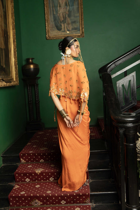 "Amber Rind"  Cape With Bustier & Drape Skirt