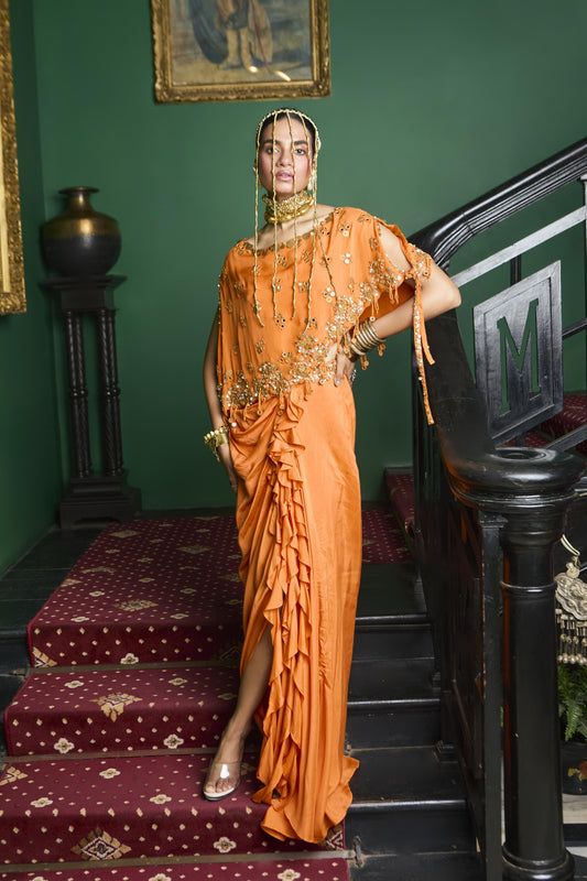 "Amber Rind"  Cape With Bustier & Drape Skirt
