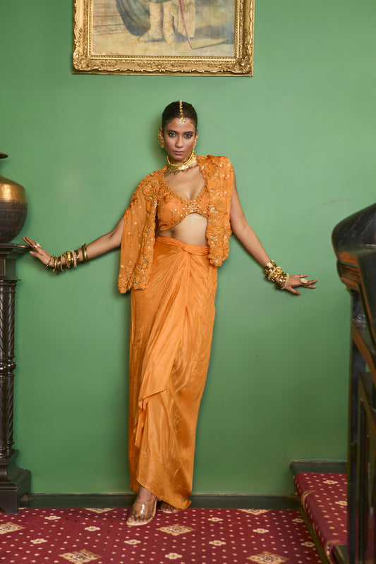 "Sienna" Cape With Embellished Bustier & Drape Skirt