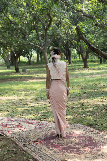 "Swan" jacket with embroidered Blouse & drape Skirt