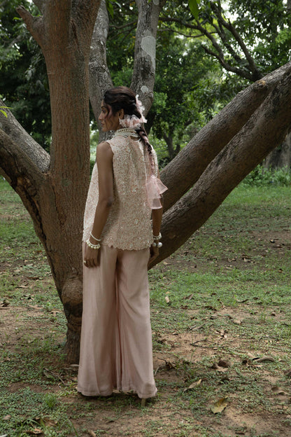 "Cherub" Jacket with embroidered Blouse & flared pants.