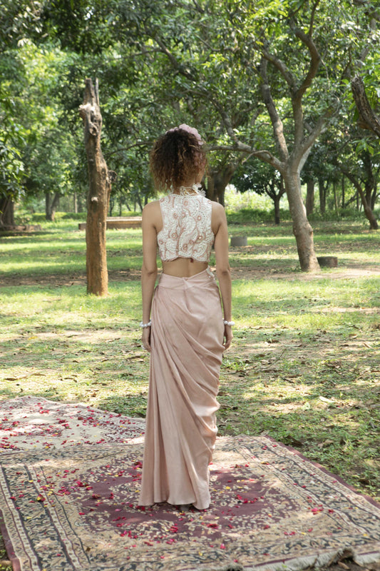 "Roseate" Bustier & Drape Skirt