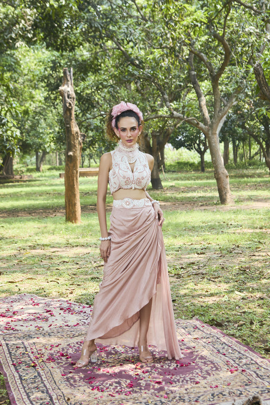 "Roseate" Bustier & Drape Skirt