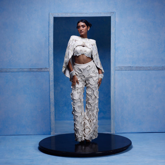 "Rosewater" Cape with Crop & "Sealed light" Pants