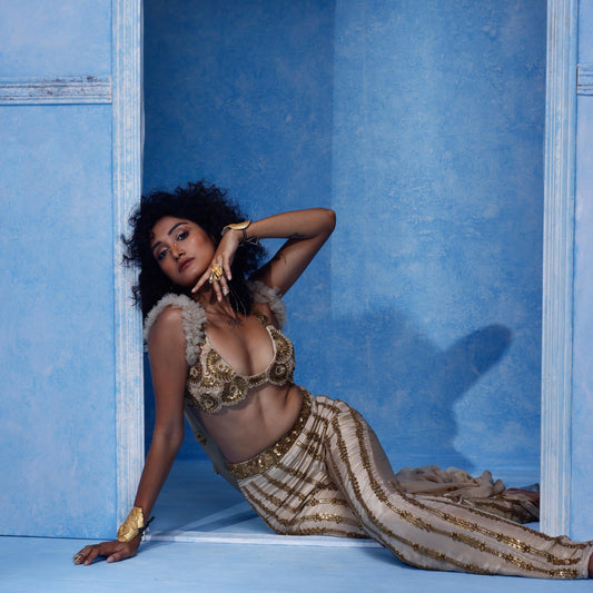 "Ember Verse" Crop And "Ember verse" Pant With Shoulder Veil