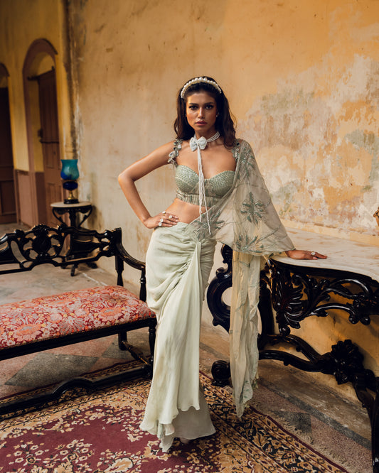 "Eye of Thought" Saree Drape with embroidered bustier
