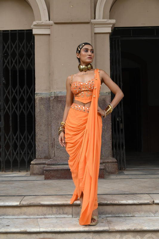 "Citrus Drip" saree with bustier