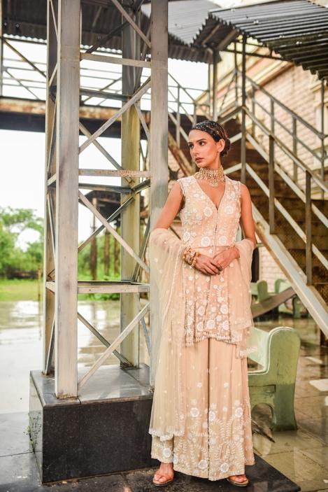 "Pearline" Dress with Flared pants & Dupatta