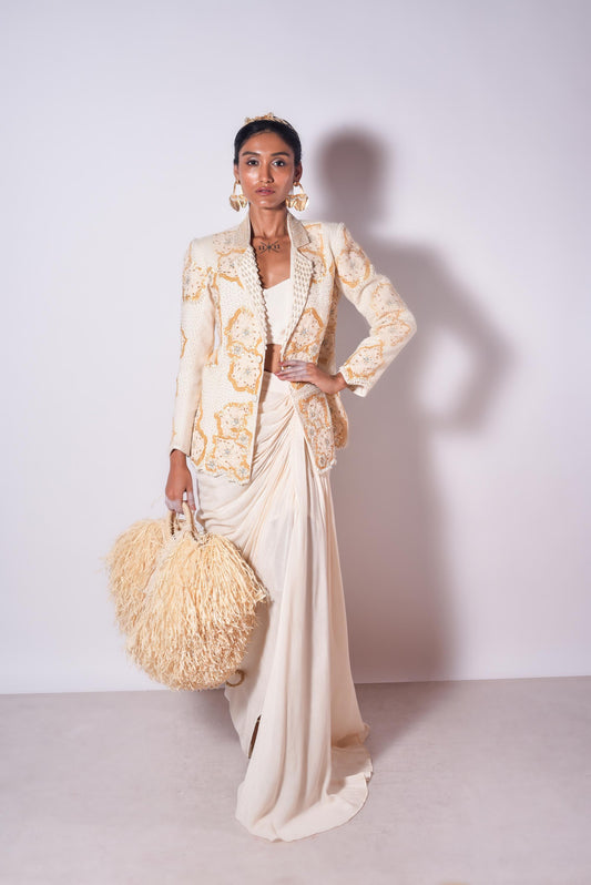 "Verlis" Jacket with bustier & drape skirt