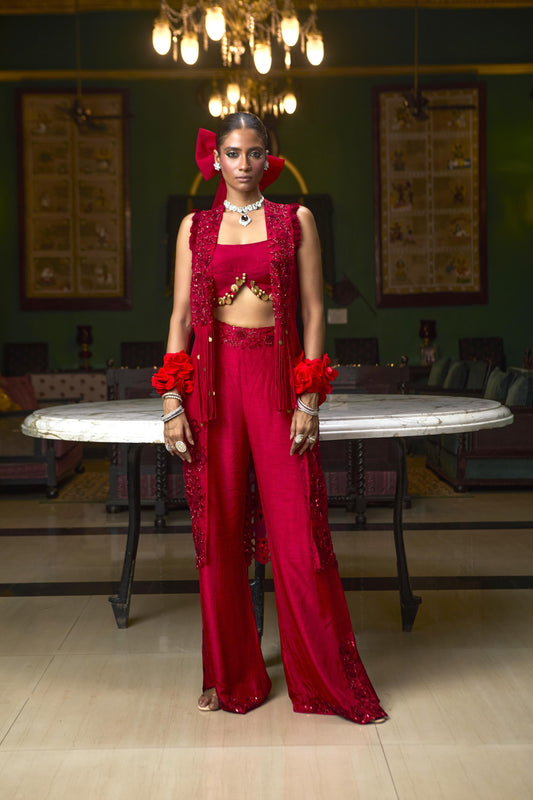 "Ignite" Overlay Cape, Bustier and Flared Pants