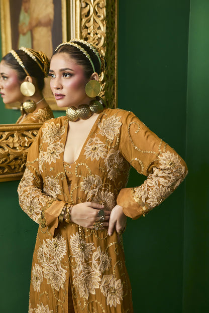 "Rayne" cape with Embroidered blouse and Flared pants