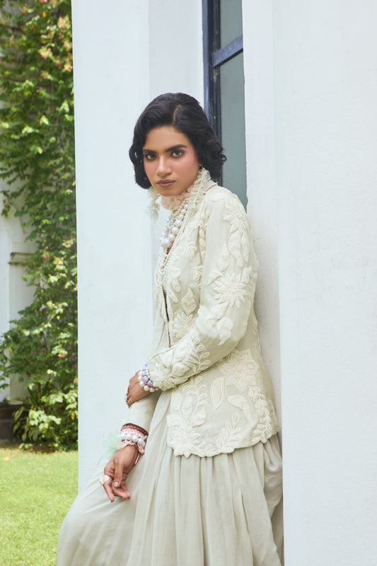"Thread Logic" Jacket With Bustier & Draped Skirt
