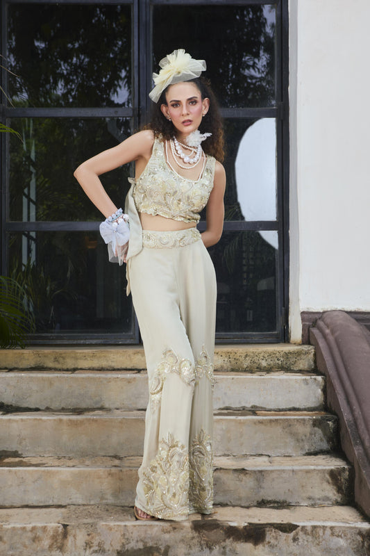 "Ash Stem" Top with embroidered pants