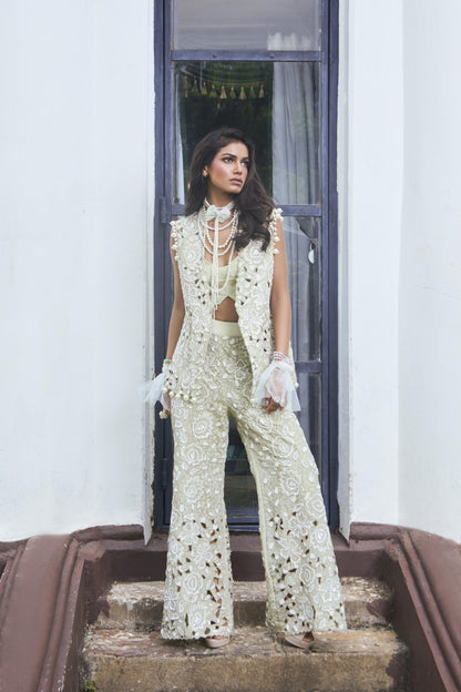 "Dust leaf" Jacket, bustier & Flared Pants