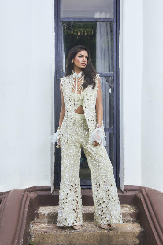 "Dust leaf" Jacket, bustier & Flared Pants