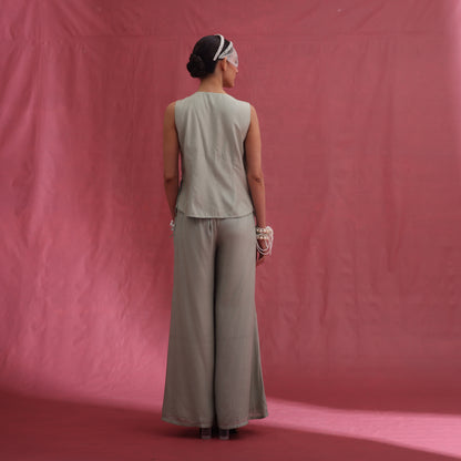 "Ashen" Waistcoat & Embroided Patchwork Flared Trousers