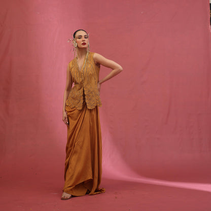 "Serrate" Waistcoat with drape Skirt