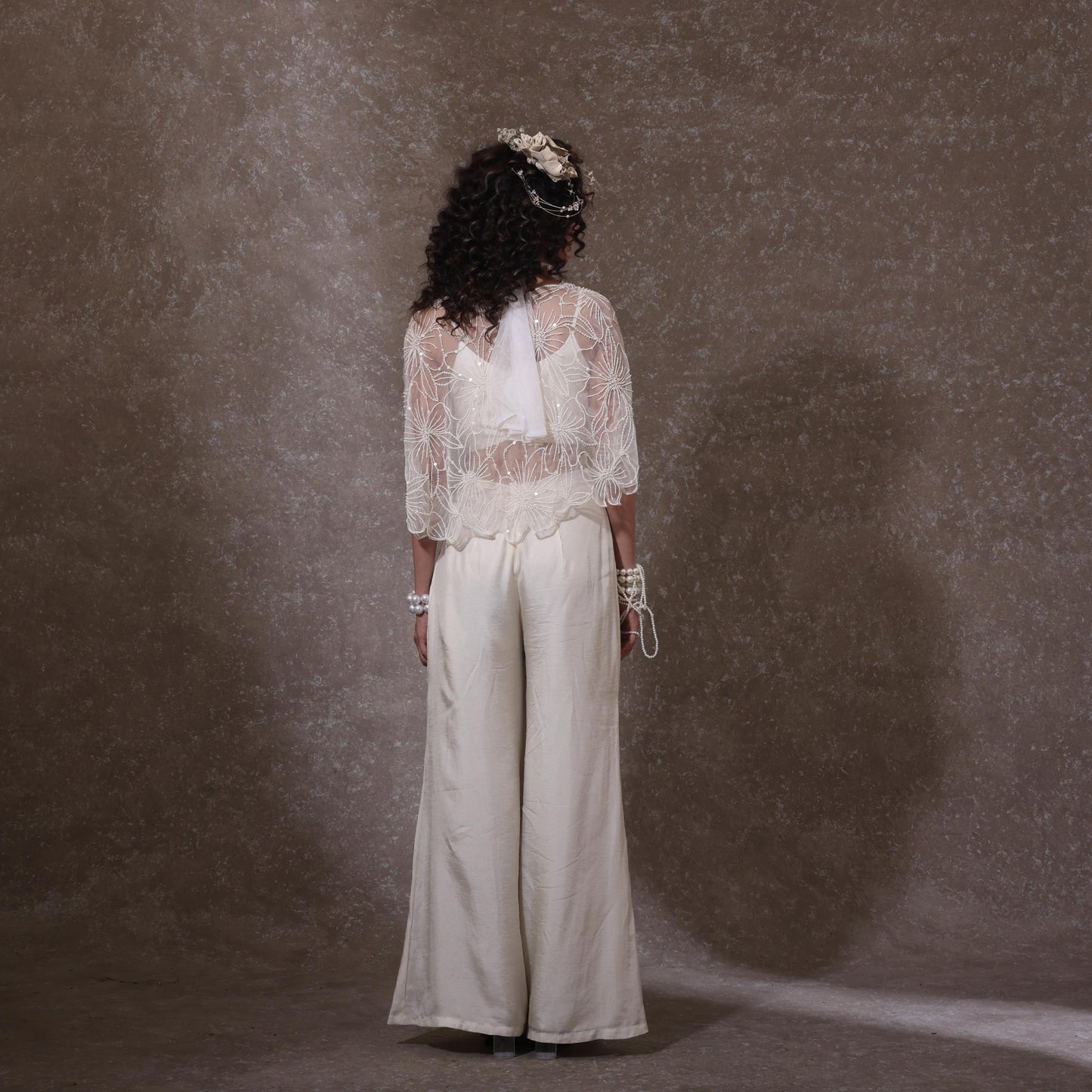 "Elaren" Cape with Bustier & Flared Trousers.