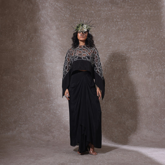 "Umbrae" Cape with Bustier & Draped Skirt