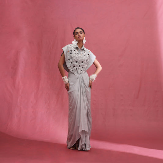 "Obelisk" Cape With Bustier & Draped Skirt