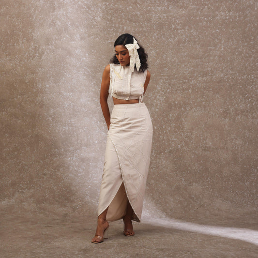 "Serrate"  top with  pencil skirt
