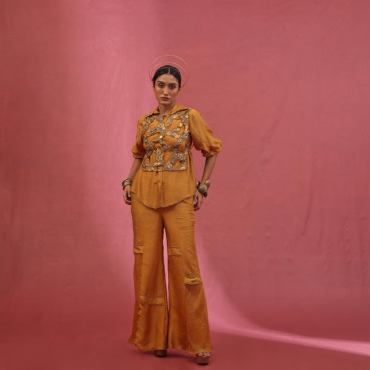 "Atoned" overlay with shirt & flared pants