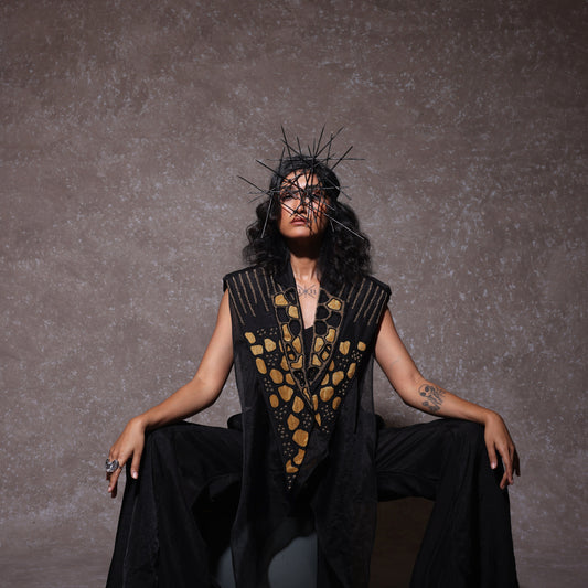 "Mitrail" overlay with Bustier and Flared Pants