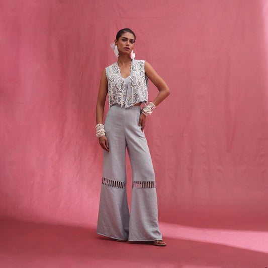 "Dirge" Cape with bustier & flared trousers