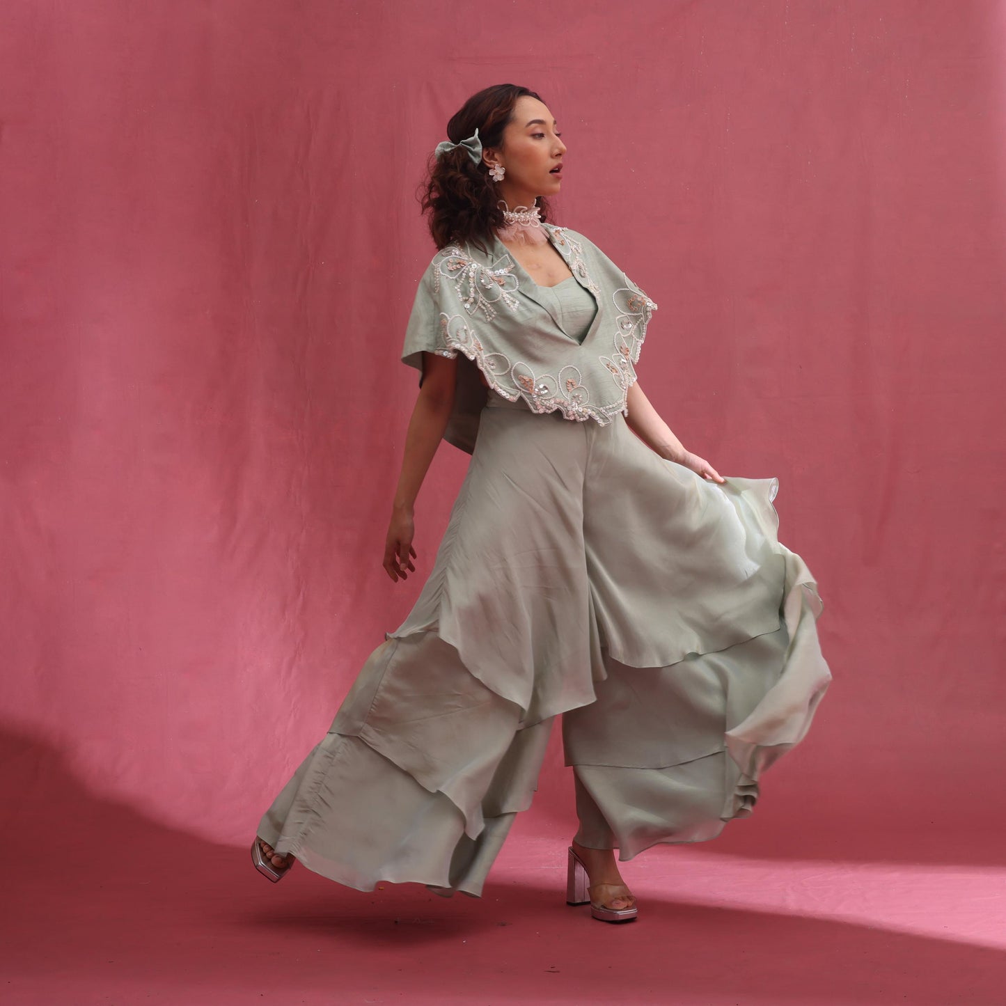 "Vanta" Cape, Bustier and Layered Flared Pants