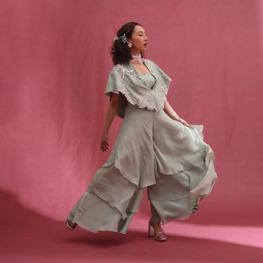 "Vanta" Cape, Bustier and Layered Flared Pants