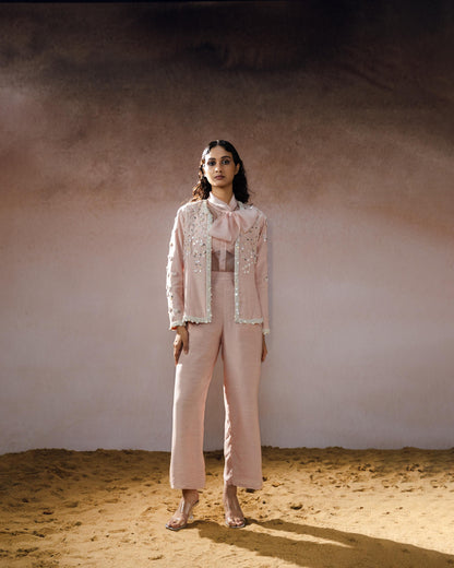 "Elowen" jacket with tie-up shirt, bustier & pants